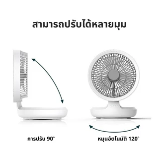 Edon พัดลมหมุนเวียนอากาศอัตโนมัติ (7 นิ้ว) พัดลมตั้งโต๊ะ แบบชาร์จไฟได้ พร้อมไฟกลางคืน