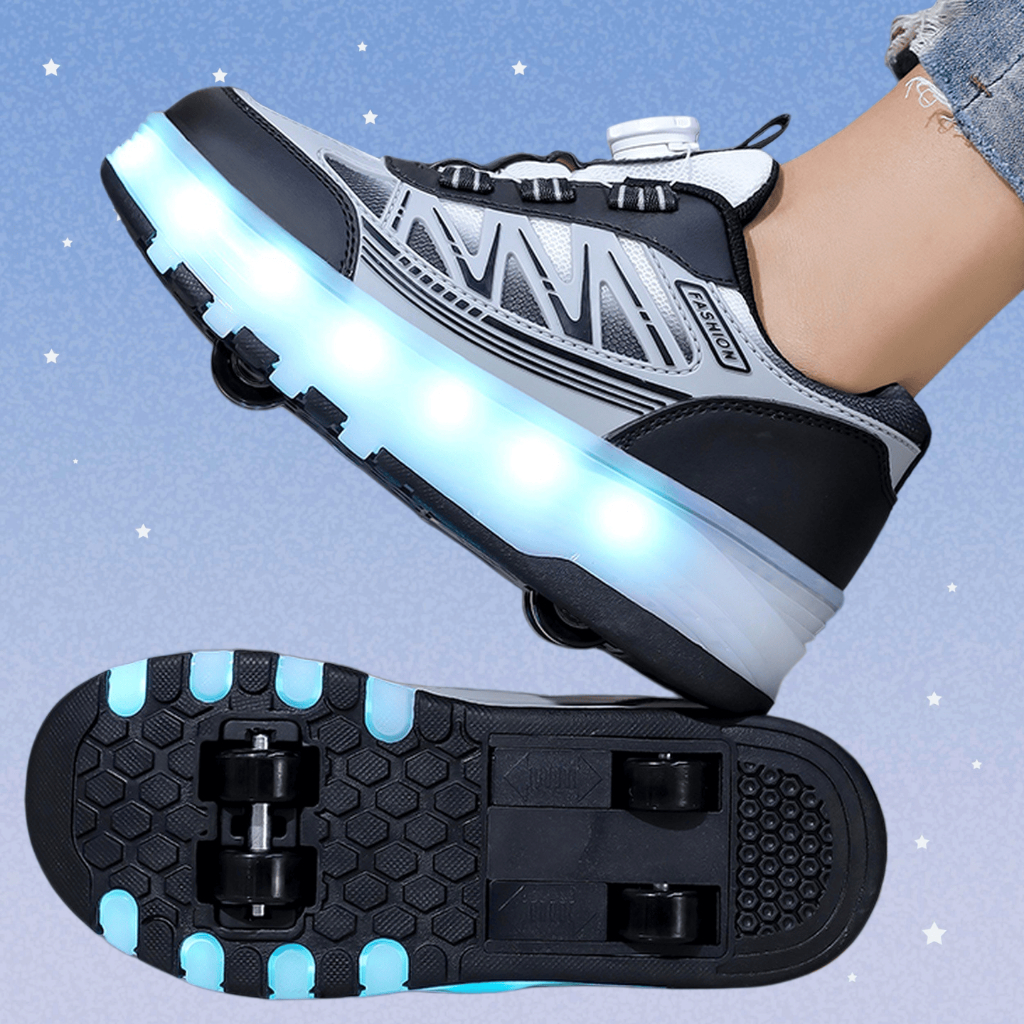 รองเท้าล้อถอดได้ ที่ถอดออกได้ Pulley Roller Four-W Heels LED ชาย / หญิง ระบายอากาศได้สะดวกสบาย 30-34 【จัดส่งจากประเทศไทย】