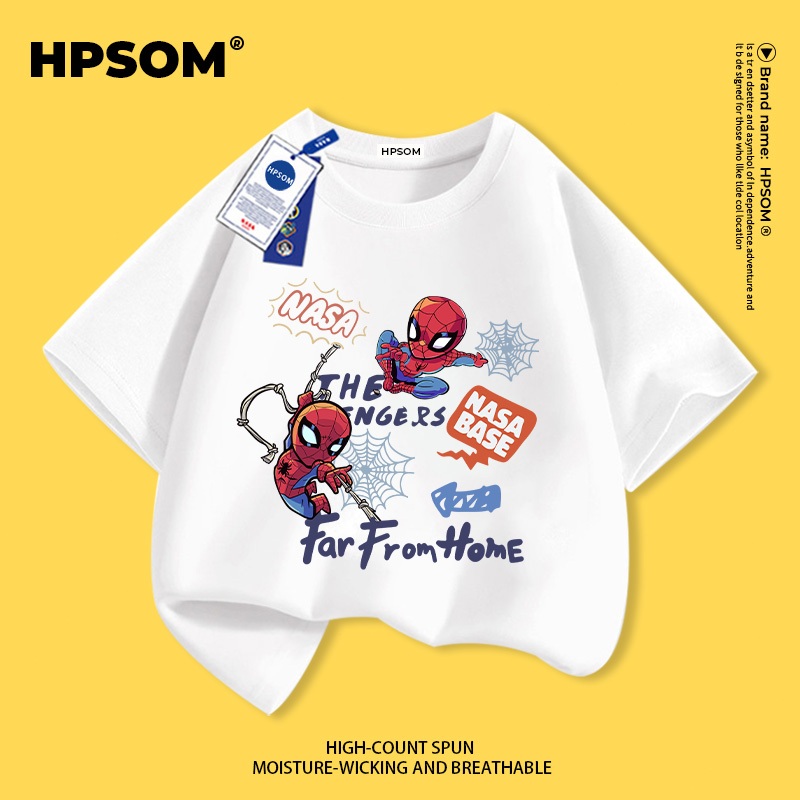 【จัดส่งภายในหนึ่งวันในกรุงเทพฯ】 เสื้อยืดแขนสั้นสำหรับเด็กสีขาว ผ้าฝ้ายแท้ระบายอากาศดี ลายแมงมุมน้อยเท่ ๆ สุดเก๋ ไซส์ 3-16 ปี ทรงหลวมสบาย ใส่ลำลอง