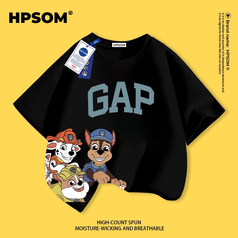【จัดส่งภายในหนึ่งวันในกรุงเทพฯ】 เสื้อยืดแขนสั้นสีดำสำหรับเด็ก ผ้าฝ้ายแท้ ระบายอากาศดี สวมใส่สบาย เหมาะสำหรับทั้งเด็กชายและเด็กหญิง ลายสุนัข PAW Patrol (ปอว์ พาโทรล) ทันสมัย