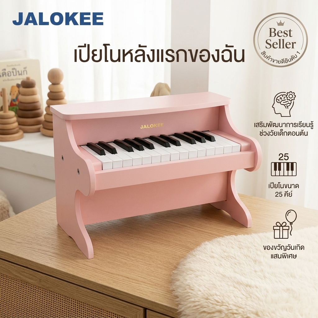 JALOKEE เปียโนเด็กไม้ 25 คีย์ ของเล่นดนตรีเด็ก ของเล่นเสริมพัฒนาการ Montessori ของเล่นเด็ก 3+ ปี