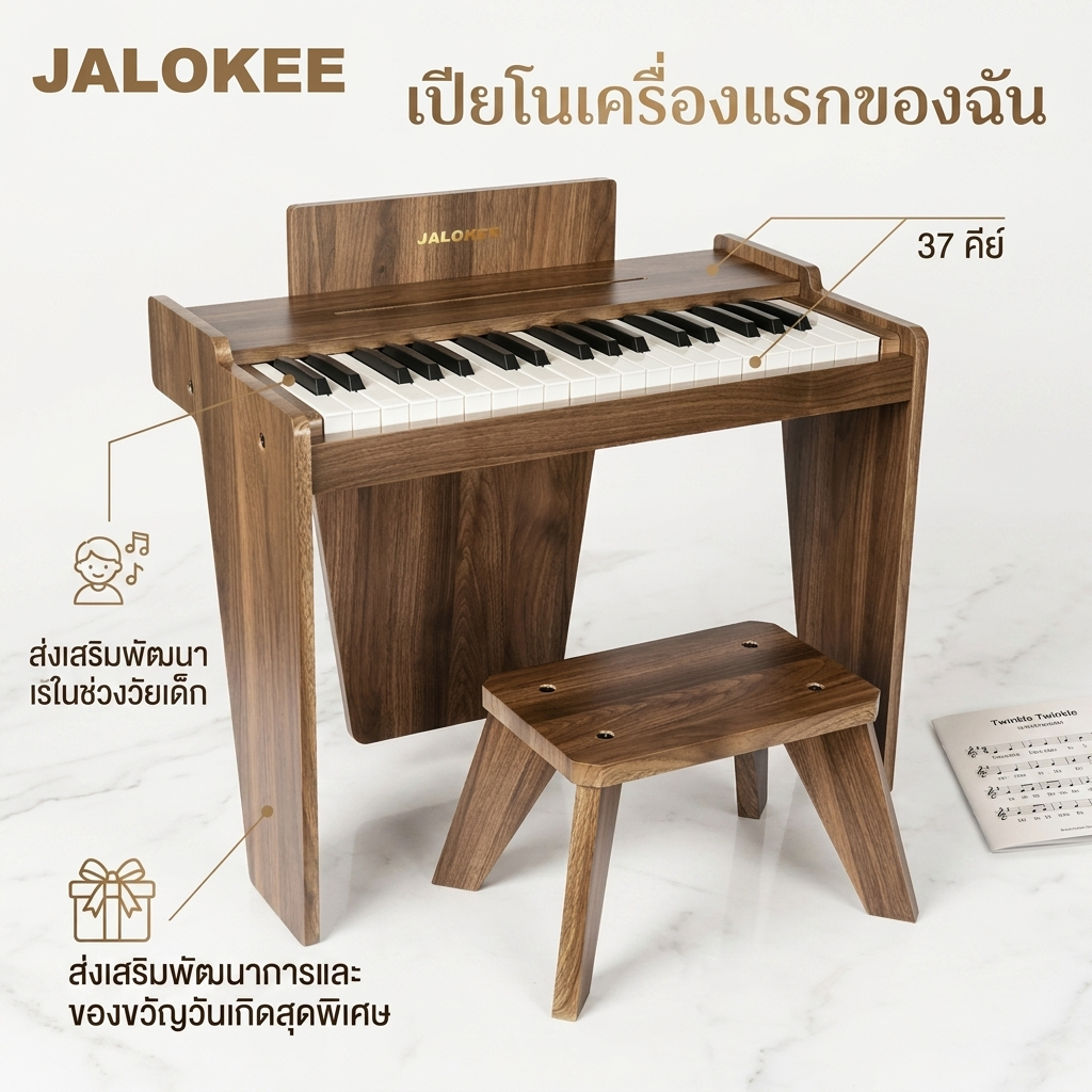 JALOKEE เปียโนเด็กไม้ 37 คีย์ พร้อมเก้าอี้ | ชุดเปียโนเด็ก เสริมพัฒนาการ