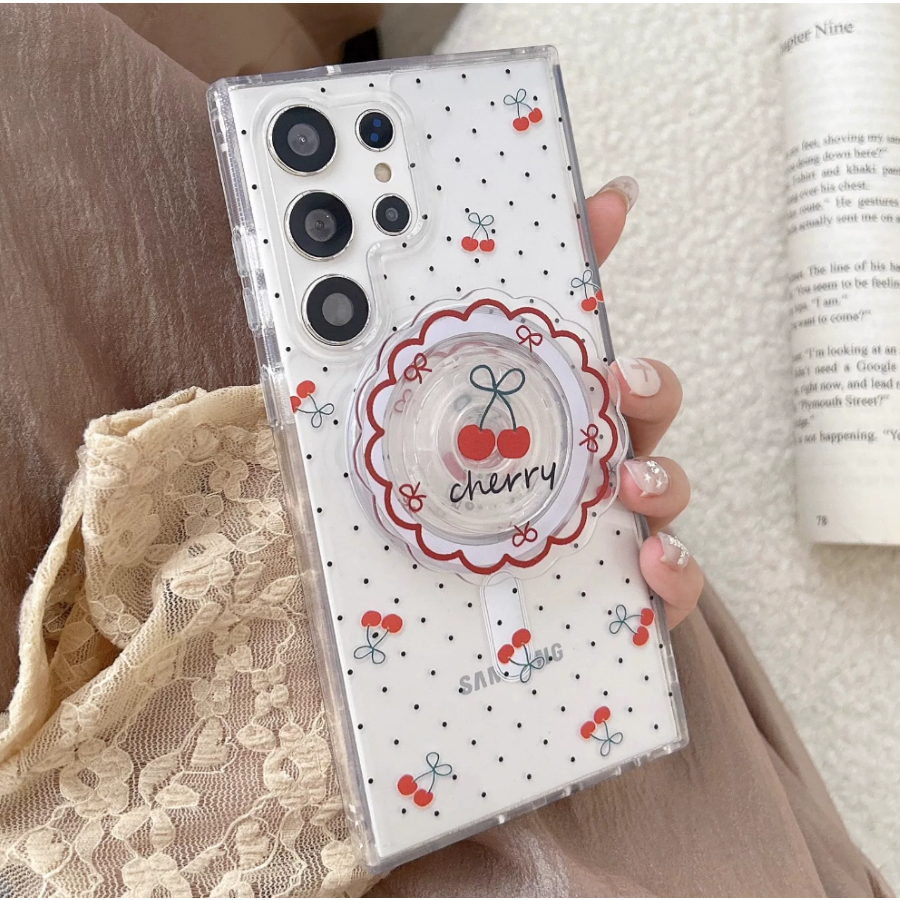 Polka Dot Strawberry Cherry เหมาะสําหรับ Samsung S26/s25ultra เคสโทรศัพท์ S24ultra เคสป้องกันแม่เหล็กแฟชั่น Fresh S23ultra กันกระแทกกรณี S25plus เคสซิลิโคนโปร่งใส S24plus