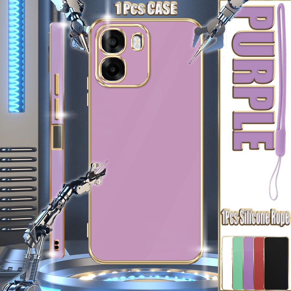 สําหรับ OPPO A6X CPH2823 CPH2819 เคสชุบไฟฟ้าพร้อมเชือกซิลิโคน