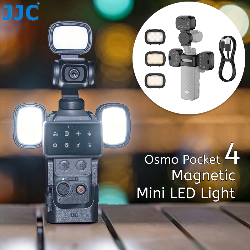 JJC Pocket 4 LED เติมแสงแม่เหล็กอย่างรวดเร็วสิ่งที่แนบมาสําหรับ DJI OSMO Pocket 4 กล้อง, สามความสว่างระดับการชาร์จ USB รองรับ Selfie Mini LED Light กล้อง Contact Protector