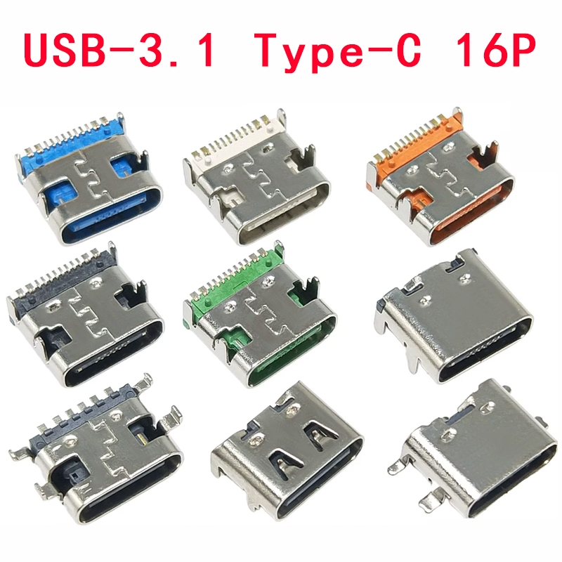 TYPE-C-31-M-12 Patch USB-3.1 ซ็อกเก็ตหญิง 16P HD อินเทอร์เฟซ 4 ขา 16P 6P ไม่มี Shrrapnel สีขาว/ส้ม/น้ําเงิน/เขียว ยางคอร์