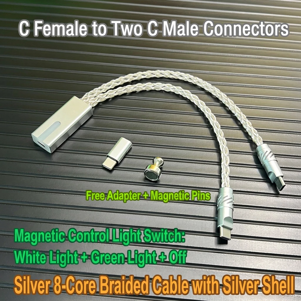 8K คริสตัลเดี่ยวทองแดง Typec-C คีย์บอร์ด, Dual USB-C แยก, ขั้วต่อ Aviator, ไฟ LED แม่เหล็ก (สีขาว/สีเขียว/ปิด)