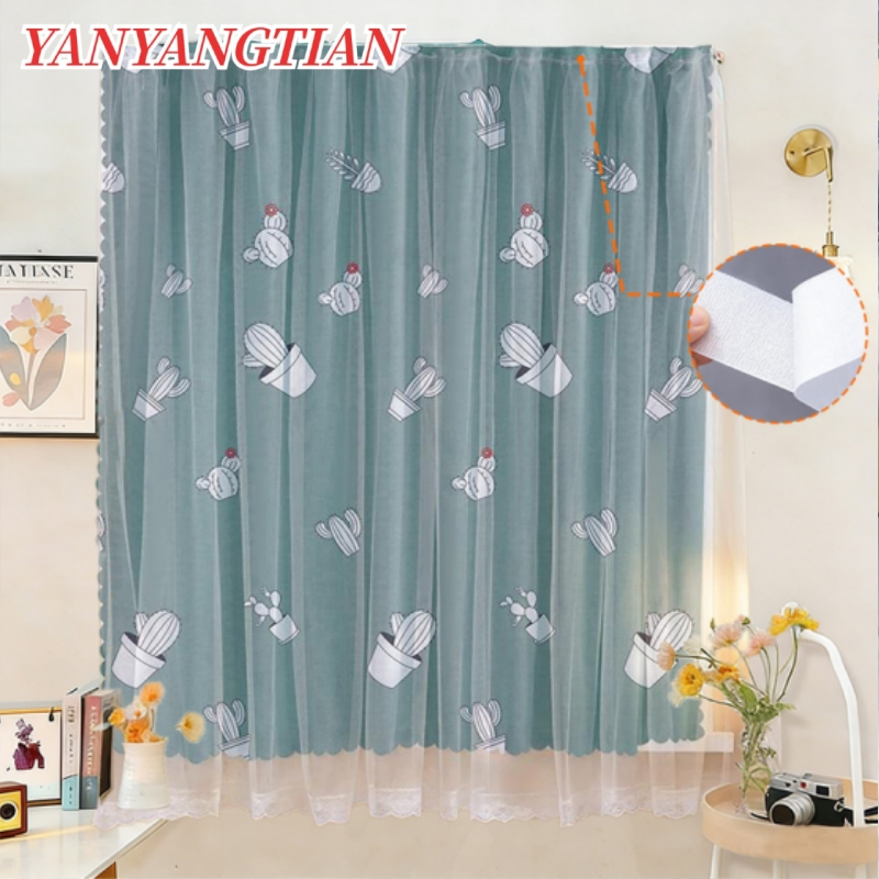 YANYANGTIAN ผ้าม่าน ผ้าม่านตีนตุ๊กแก ผ้ากั้นห้อง ลายการ์ตูน สไตล์มินิมอล ไม่ต้องเจาะผนัง