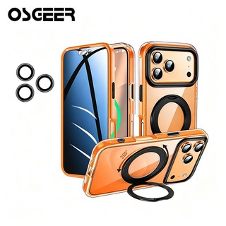 เคส OSGEER สําหรับ iPhone 17 16 15 14 13 12 11 Pro Max พร้อม 360°ขาตั้ง [ตัวป้องกันเลนส์กล้อง] [วงแหวนแม่เหล็ก ] โทรศัพท์ป้องกันทั้งตัว 17โปรแม็กซ์ ฝาครอบ