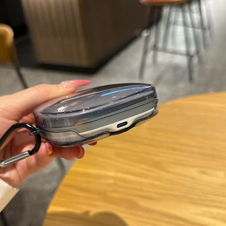 เคสสีดําใสสําหรับหูฟัง Shokz OpenFit Pro, ฝาครอบป้องกันโปร่งใสกันกระแทกพร้อมคาราบิเนอร์, ปลอกหูฟัง TPU แบบนุ่มป้องกันรอยขีดข่วนสําหรับ Shokz OpenFit Pro