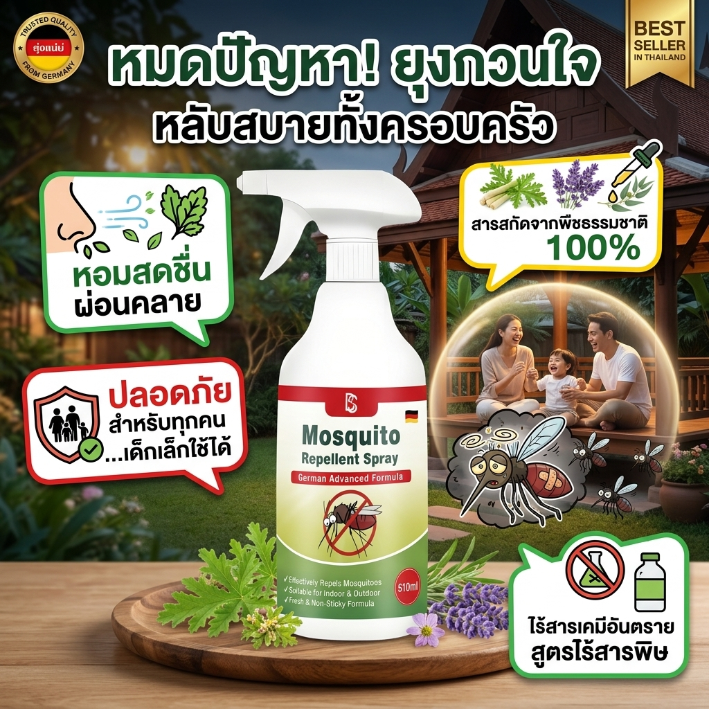 อ่อนโยนต่อผิว แต่โหดร้ายต่อยุง! SG สเปรย์ไล่ยุง ปกป้องยาวนาน กันยุงได้อย่างแข็งแกร่ง 510ml