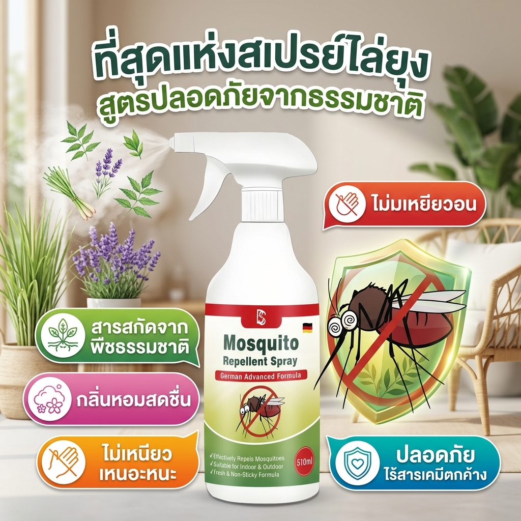 ไม่มียุง ชีวิตดีขึ้น! OHH สเปรย์ไล่ยุง ปกป้องยาวนาน กันยุงได้อย่างแข็งแกร่ง 510ml