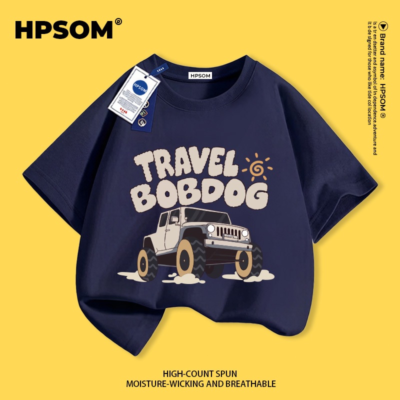 【จัดส่งภายในหนึ่งวันในกรุงเทพฯ】 เสื้อยืดแขนสั้นสีน้ำเงินเข้มสำหรับเด็ก ผ้าฝ้ายแท้ ระบายอากาศดี สวมใส่สบาย เหมาะสำหรับทั้งเด็กชายและเด็กหญิง ลายตัวอักษรและรถยนต์ ราคาถูก Shopee Lazada