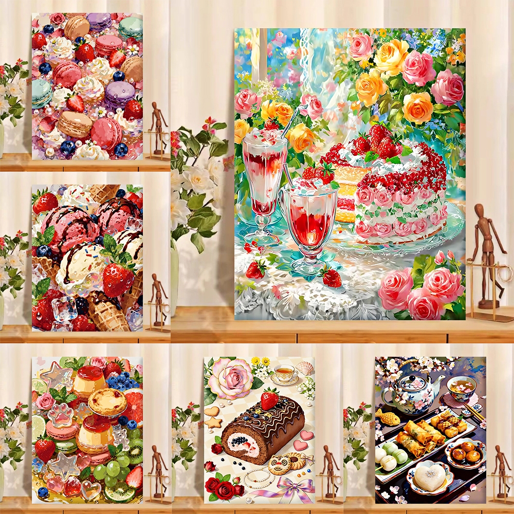 ขนม / ระบายสีตามตัวเลข / ผนังห้องครัว ศิลปะ / ภาพวาดผ้าใบ / ตกแต่งห้องนั่งเล่น / ตกแต่งบ้าน / วอลล์เปเปอร์