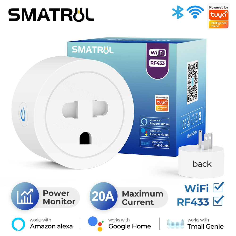 SMATRUL 20A/16A Tuya WiFi บลูทูธ US EU สมาร์ทซ็อกเก็ตปลั๊กอะแดปเตอร์ Power