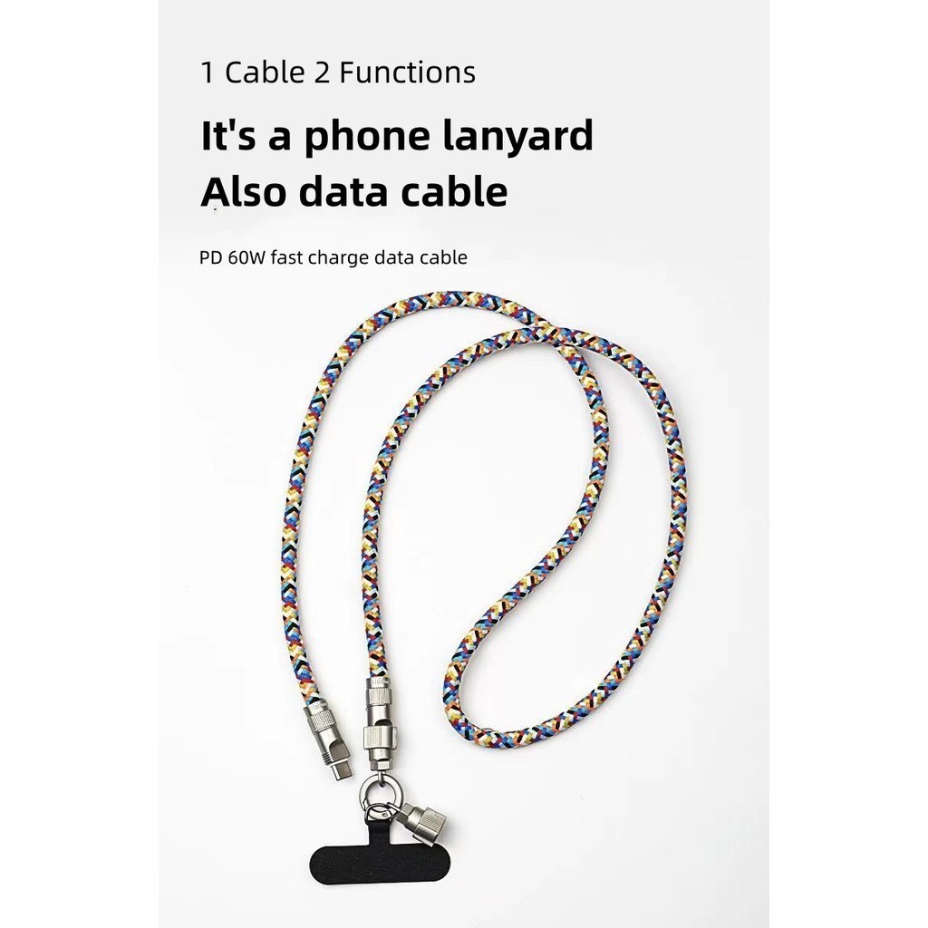 สายชาร์จคล้องคอ Type-C / ip 60W สายชาร์จมือถือไนลอนถัก ทนทาน สายข้อมูล 0.3m 1.2m เหมาะพกพา ใช้ได้ทุก