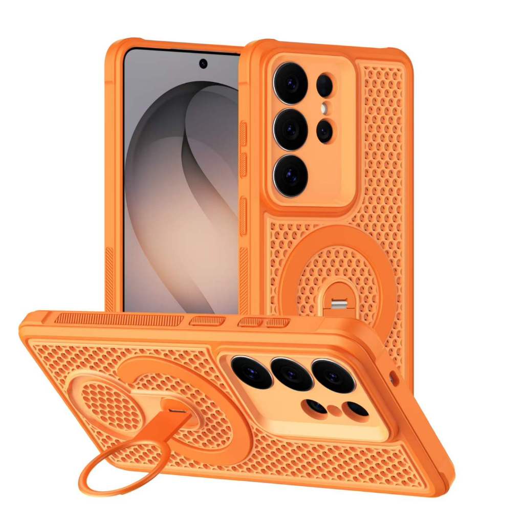 เคสแม่เหล็กกันกระแทกพร้อมขาตั้งสําหรับ Samsung Galxy S25 S24 S26 Ultra S23 FE ฝาครอบตาข่ายกระจายความร้อน