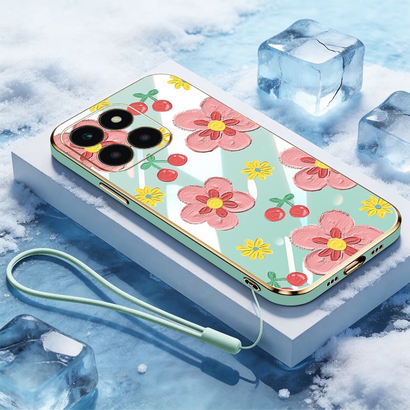 VRQR สําหรับ Huawei Honor X7D X7C Honor 400 200 สมาร์ท 5G 4G สีสันพิมพ์ดอกไม้ฟรีเชือกซิลิโคนเคสโทรศั