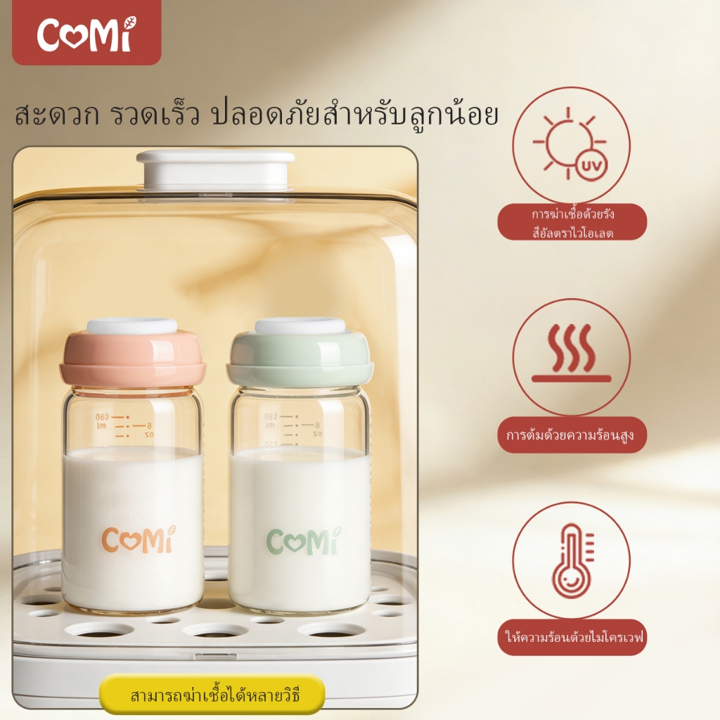 COMI ขวดเก็บน้ำนมแม่แก้วปากกว้าง 2 ชิ้น 6 ออนซ์ (180มล.) พร้อมแหวนสกรูซีล ปลอดภัย เชื่อถือได้ BPA Free