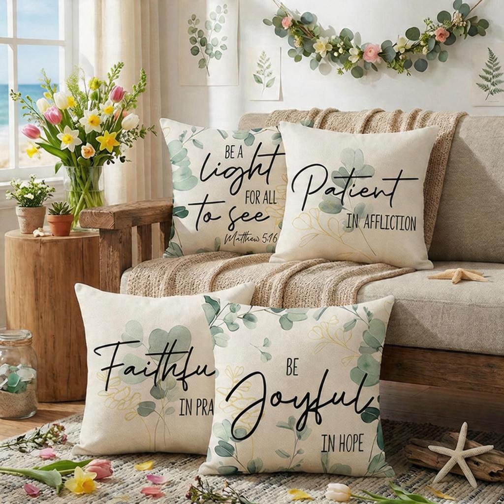 ปลอกหมอนผ้าลินินใบไม้สีเขียว ขนาด 70×70, 65×65, 55×55, 45×45 สําหรับตกแต่งบ้าน