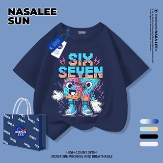 【จัดส่งจากกรุงเทพฯ】เสื้อผ้าฝ้ายสีดำสำหรับเด็ก ลายตัวเลข 67 และหุ่นยนต์การ์ตูนน่ารัก สนุกสนาน ใส่แล้วระบายอากาศดี เหมาะสำหรับหน้าร้อน เป็นเสื้อแขนสั้น เหมาะสำหรับเด็กอายุ 3-16 ปี ทั้งชายและหญิง