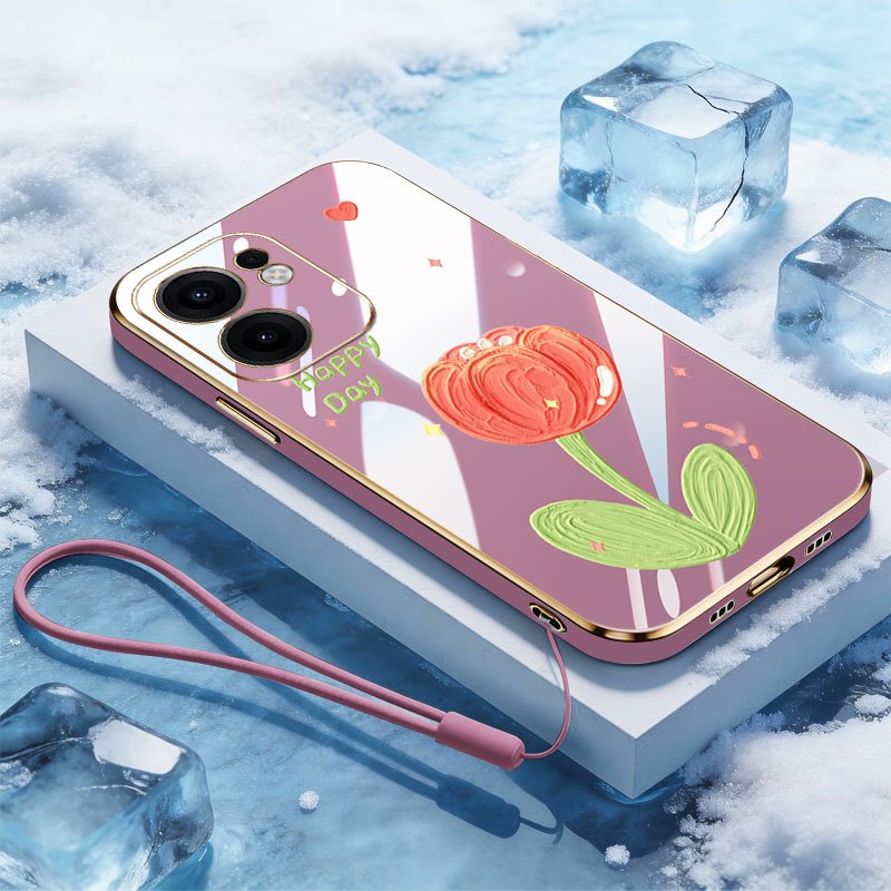 VRQR สําหรับ Oppo Reno 15 5G Reno15 F Reno15 Pro 5G 15F สีสันพิมพ์ดอกไม้ฟรีเชือกซิลิโคนเคสโทรศัพท์