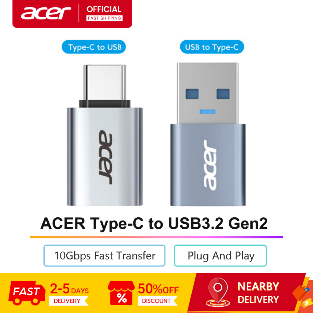 อะแดปเตอร์ ACER Type-C ถึง USB3.2 Gen2 10Gbps Fast Transfer Plug And Play อะแดปเตอร์พีซีความเข้ากันได้อุปกรณ์กว้าง