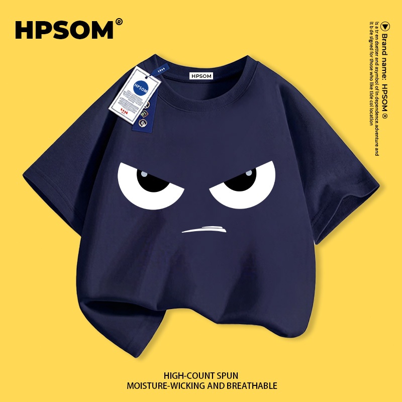【จัดส่งภายในหนึ่งวันในกรุงเทพฯ】 เสื้อยืดแขนสั้นสำหรับเด็กสีน้ำเงินเข้ม ผ้าฝ้ายแท้ระบายอากาศดี ลายอิโมจิเท่ ๆ สุดเก๋ ไซส์ 3-16 ปี ทรงหลวมสบาย ใส่ลำลอง ราคา ถูกที่สุด ดีลบีเคเค