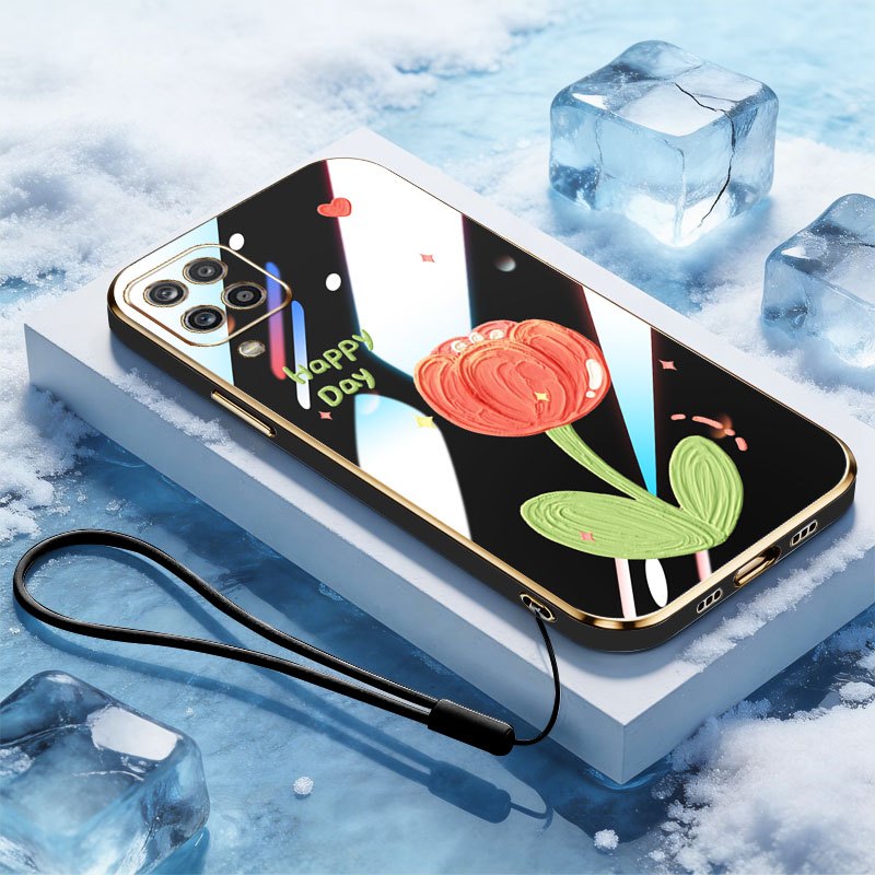 VRQR สําหรับ Samsung Galaxy A12 M12 F12 A22 M22 F22 M32 4G 5G A12 Nacho A12S สีสันพิมพ์ดอกไม้ฟรีเชือ