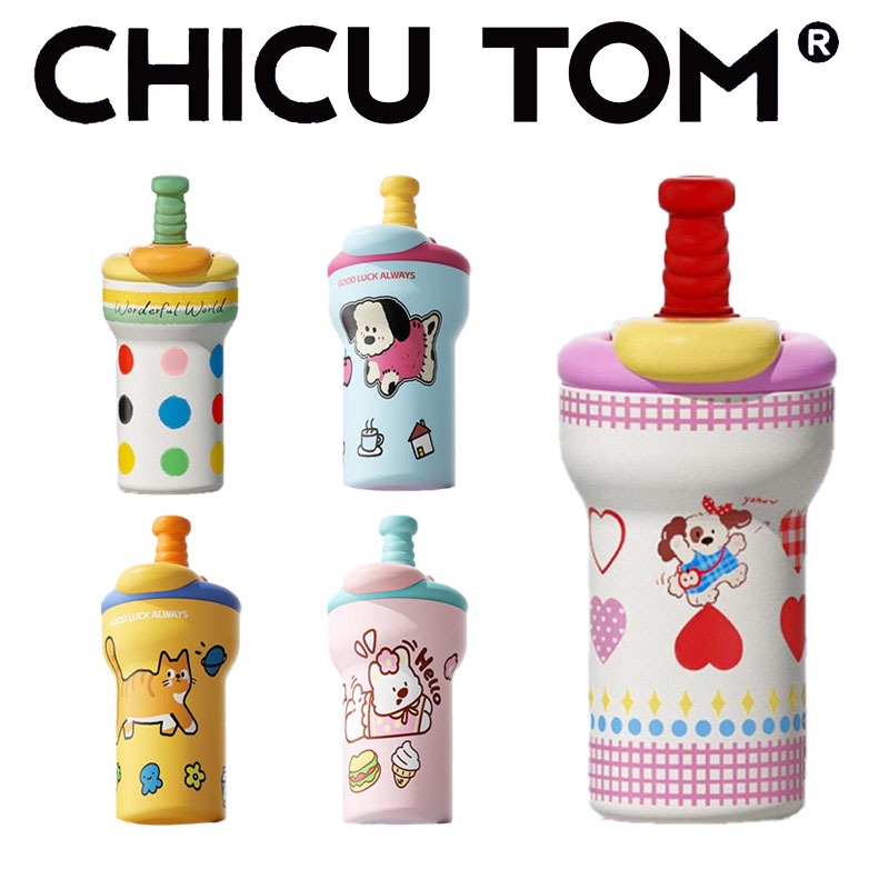 CHICUTON700ml/24ozที่ชงชาในตัวฝาดูด3ทางความจุใหญ่ลายนูน5Dกันรอยขีดข่วนฝาปิดเชื่อมต่อชิ้นเดียวลายวาดต้นฉบับแก้วน้ำเก็บความเย็น长效保冰保温杯