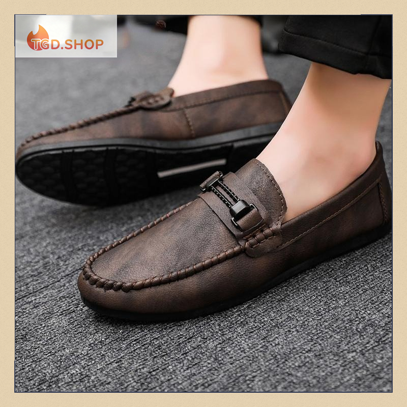 High-End สวมใส่อย่างเป็นทางการฤดูร้อน Soft-Soled ธุรกิจทํางานกันน้ําน้ําหนักเบาหนังผู้ชายรองเท้าไม่มีส้น Peas รองเท้าผู้ชายหนา Soled Breathable