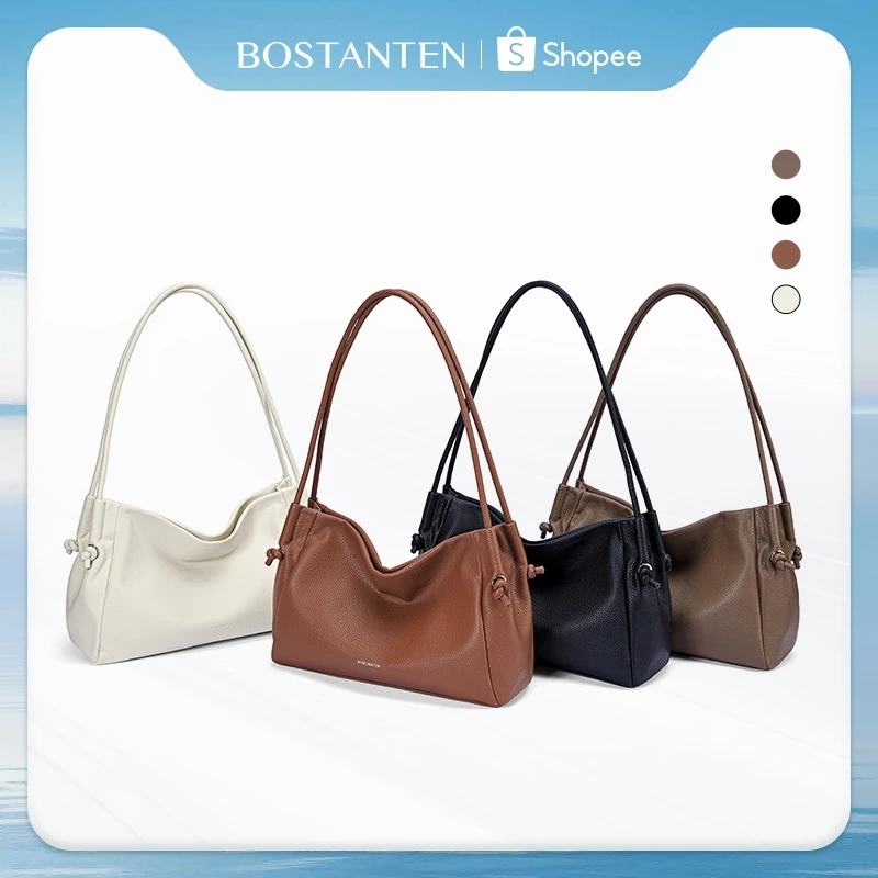 BOSTANTEN Supple Bag กระเป๋าถือสะพายไหล่ผู้หญิง ความจุใหญ่ ดีไซน์เรียบง่าย สายปรับได้