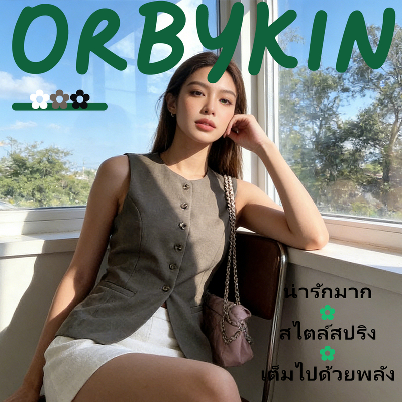 ORBYKIN Vest Top เสื้อเบลเซอร์แขนกุด เบลเซอร์แขนกุดผู้หญิง งด้วยกระดุม เสื้อกั๊กทรงเข้ารูปมีตัวปรับด้านหลัง W23