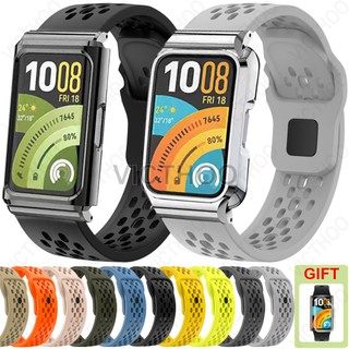 อุปกรณ์เสริมสร้อยข้อมือเปลี่ยนสายรัดซิลิโคนพร้อมเคสโลหะสําหรับ Huawei Band 11 / Huawei Band 11 Pro