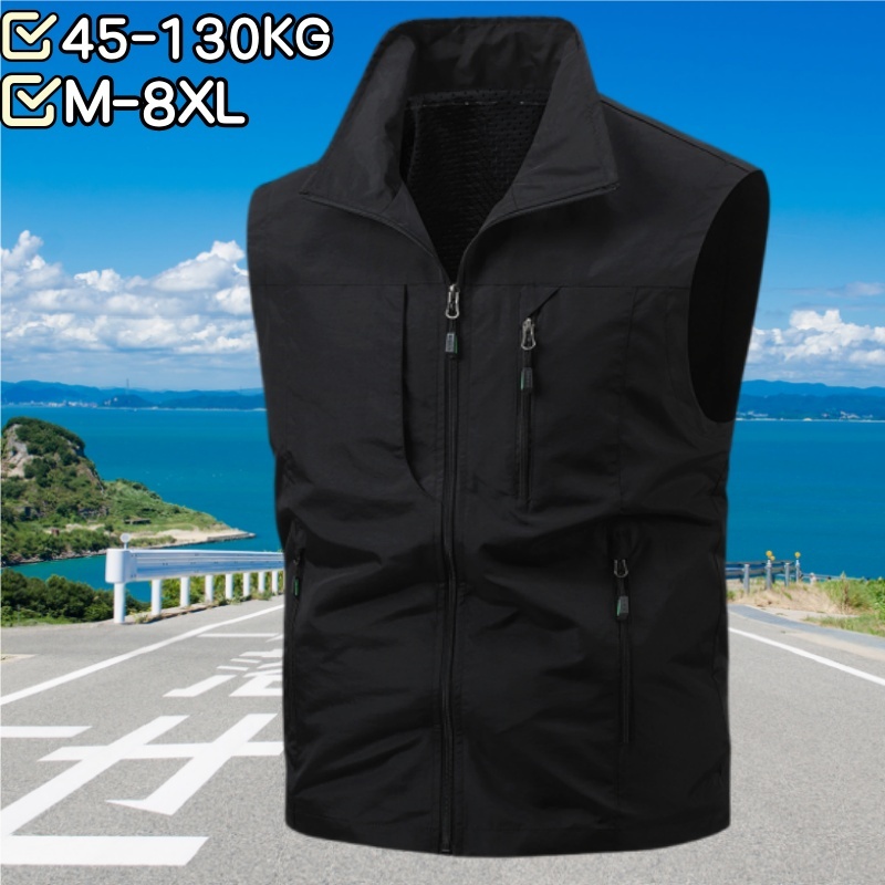 [M-8 XL] เสื้อแจ็คเก็ตหน้าร้อนแบบตาข่ายระบายอากาศ มีกระเป๋ามากมาย เหมาะสำหรับตกปลาและการทำกิจกรรมกลางแจ้ง