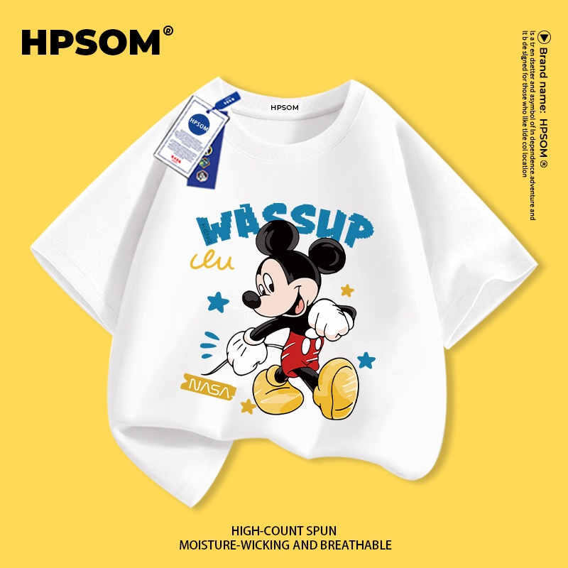 【จัดส่งภายในหนึ่งวันในกรุงเทพฯ】 เสื้อยืดแขนสั้นสำหรับเด็กสีขาว ผ้าฝ้ายแท้ระบายอากาศดี ลายมิกกี้เมาส์ (Mickey Mouse) สุดเก๋ ไซส์ 3-16 ปี ทรงหลวมสบาย