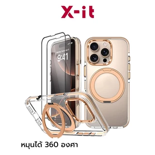 [X-IT]360° ขาตั้ง, กันกระแทก, รวมตัวป้องกันหน้าจอ 1 ชิ้น, เคสสําหรับ iPhone 17Pro Max/16/15/14/13 Pro Max, Clear Anti-Yellow, อุปกรณ์เสริมแม่เหล็ก