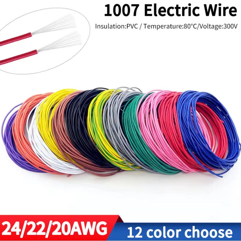 UL1007 สายไฟอิเล็กทรอนิกส์ 16/18/20/22/24/26/28/30 AWG PVC ฉนวน UL1007 หลอดไฟ LED สายทองแดงดีบุก