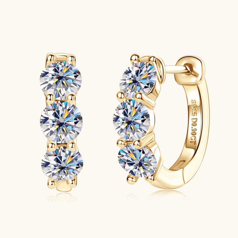 Luxury Moissanite Hoop s925 เงินสเตอร์ลิง 1.8ct รอบตัดพรีเมี่ยม Vintage Gold Hoop ต่างหูสําหรับผู้หญ