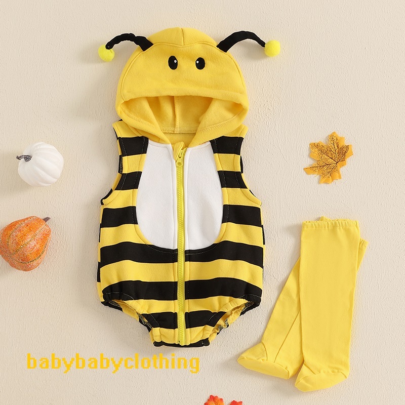 Babyclothes-ชุดผึ้งเด็กแขนกุดhooded Romperถุงเท้ายาวชุดเด็กทารกBumble Beeเครื่องแต่งกายทารกแรกเกิด