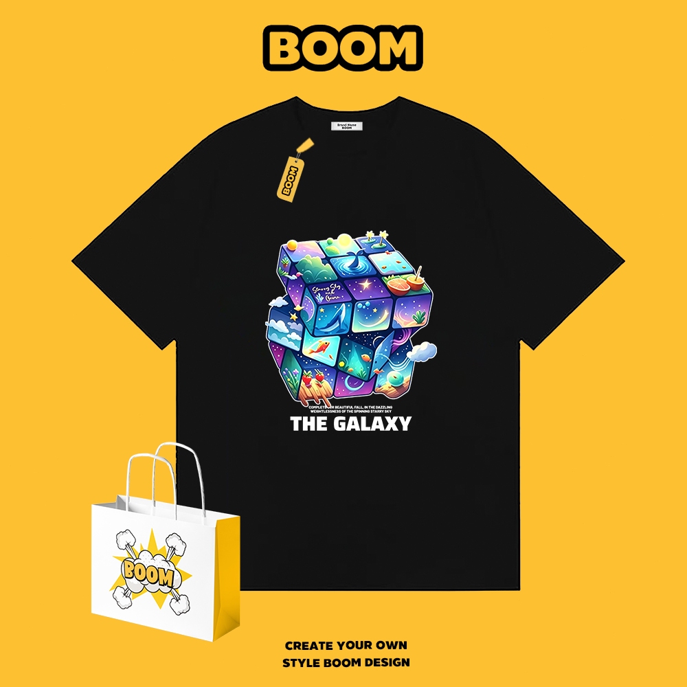 BOOM เสื้อยืดผู้ชาย ผ้าฝ้าย 100% เสื้อยืดคอกลมสีพื้น ลายแฟชั่นทันสมัย นุ่มสบาย เหมาะสำหรับเยาวชน