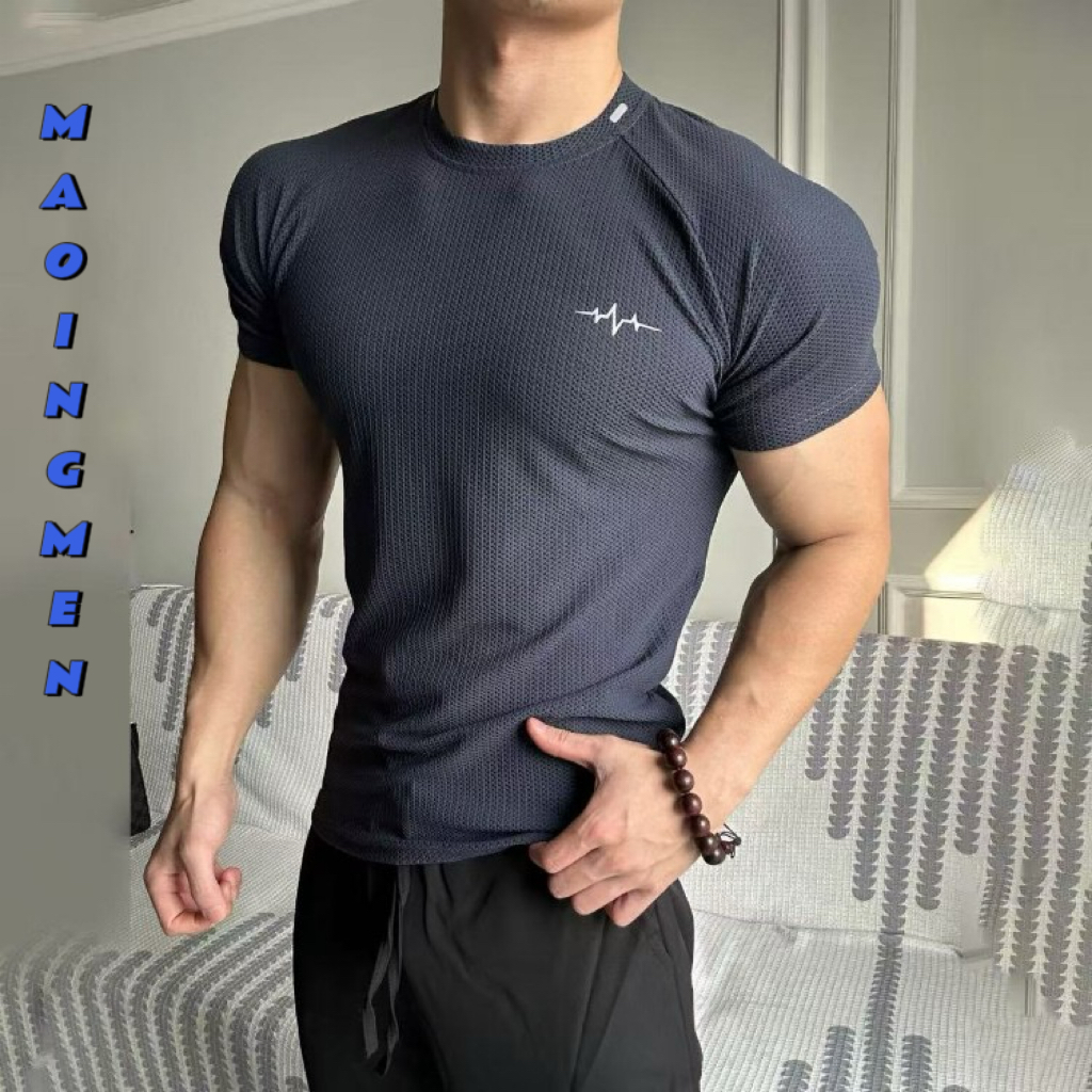 【MAOINGMEN】เสื้อยืดผู้ชาย สายฝอ (American Style) เนื้อผ้า Ice Silk ลายรังผึ้ง เข้ารูป โชว์กล้ามเนื้อ ระบายอากาศดี สำหรับฟิตเนส