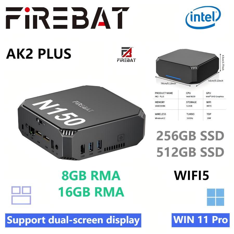 FIREBAT AK2 PLUS MiniPC Intel N150 N100 Dual Band WiFi5 BT4.2 16GB 512GB คอมพิวเตอร์สําหรับเล่นเกมเด