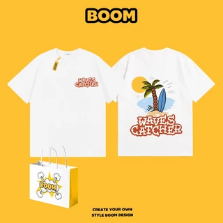 BOOM เสื้อยืดผู้ชายแขนสั้น 100% ผ้าฝ้าย เสื้อยืดคอกลมสีพื้น ลายแฟชั่นทันสมัย นุ่มสบาย เหมาะสำหรับเยาวชน