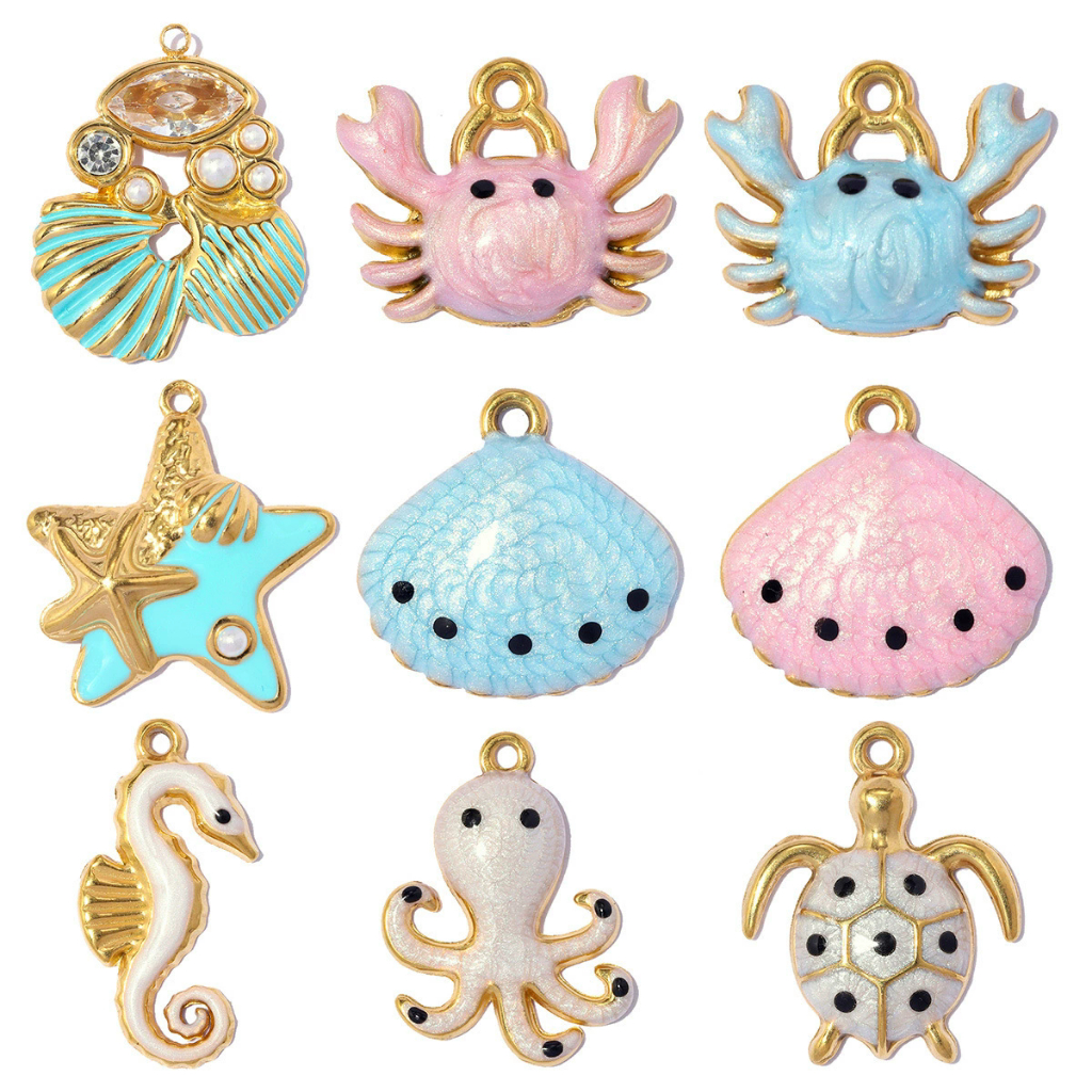 ชุดสร้อยข้อมือ Ocean Series จากสแตนเลส พร้อม charm ลายเต่า ปู และปลาดาว สำหรับ DIY ไม่เปลี่ยนสี ใช้งานง่าย