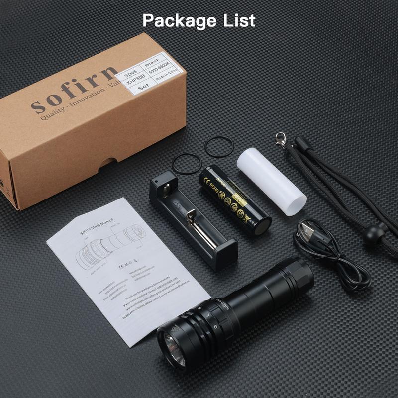 Sofirn SD05 ไฟดําน้ํา,ติดตั้งแบตเตอรี่ 21700 และ 5,000mAh,ลูกปัดโคมไฟ Super Bright XHP50.2,ความสว่าง