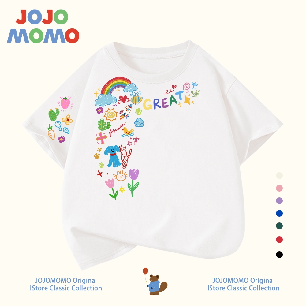 【ส่งในวันเดียวกัน】เสื้อยืดเด็ก สีขาว แดง ไม่ต้องรีด ระบายอากาศดี ใส่สบาย สำหรับเด็ก 1-13 ปี แบบ Unisex