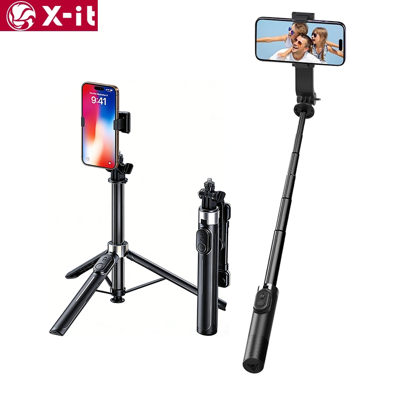 X-IT1.3M ขาตั้งกล้องเซลฟี่พร้อมไฟ, [Tap-to-Open] ขาตั้งโทรศัพท์พื้นฐานสําหรับ iPhone & Samsung, ขาตั้งกล้องแบบขยายได้ All-in-One พร้อมรีโมท, 360° ด้ามจับหมุน ชุดเดินทางแบบพกพา
