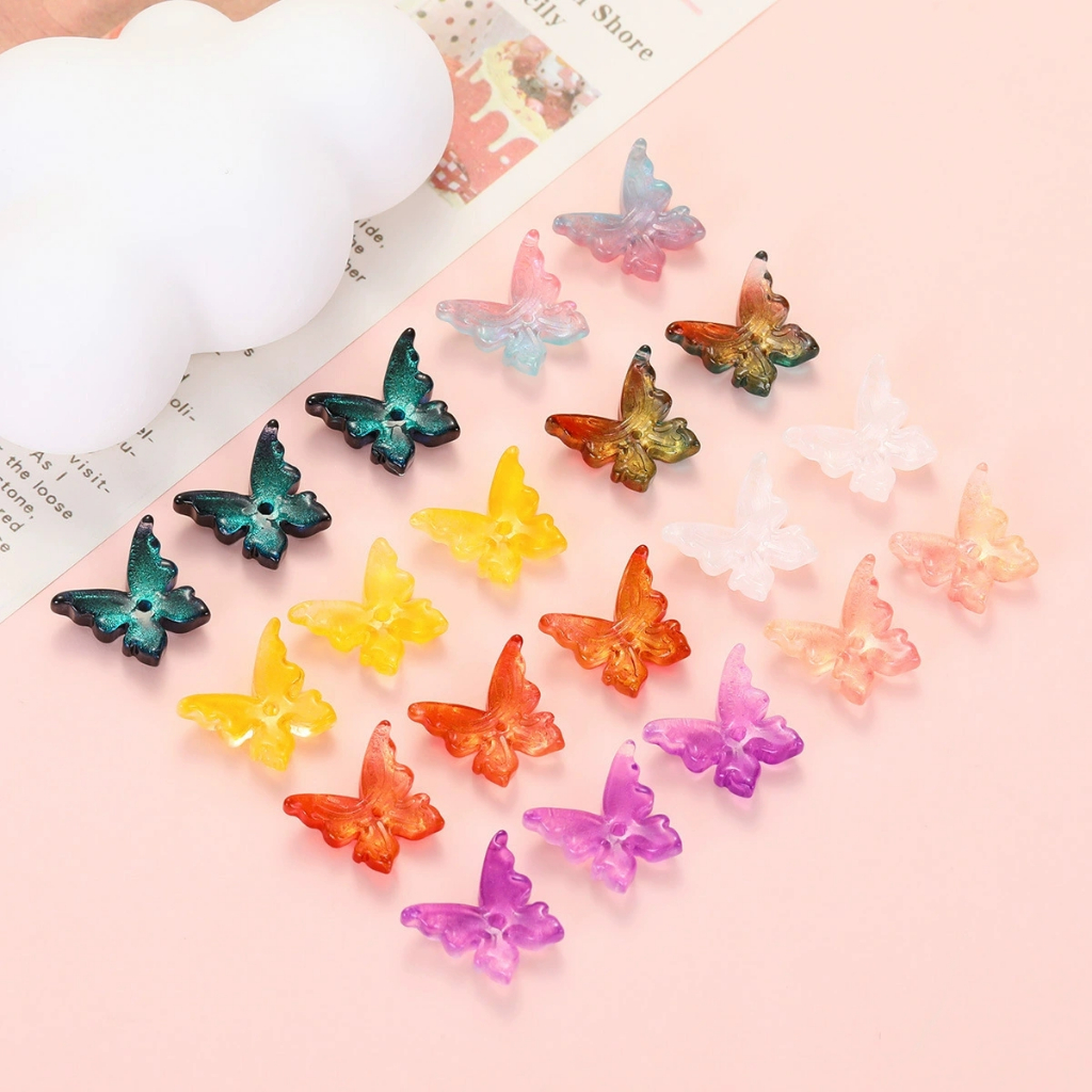 20ชิ้นที่มีสีสันผีเสื้อลูกปัดใสที่มีสีสันอะคริลิผีเสื้อจี้สําหรับเครื่องประดับ ทําเอง ทําสร้อยข้อมือสร้อยคอ