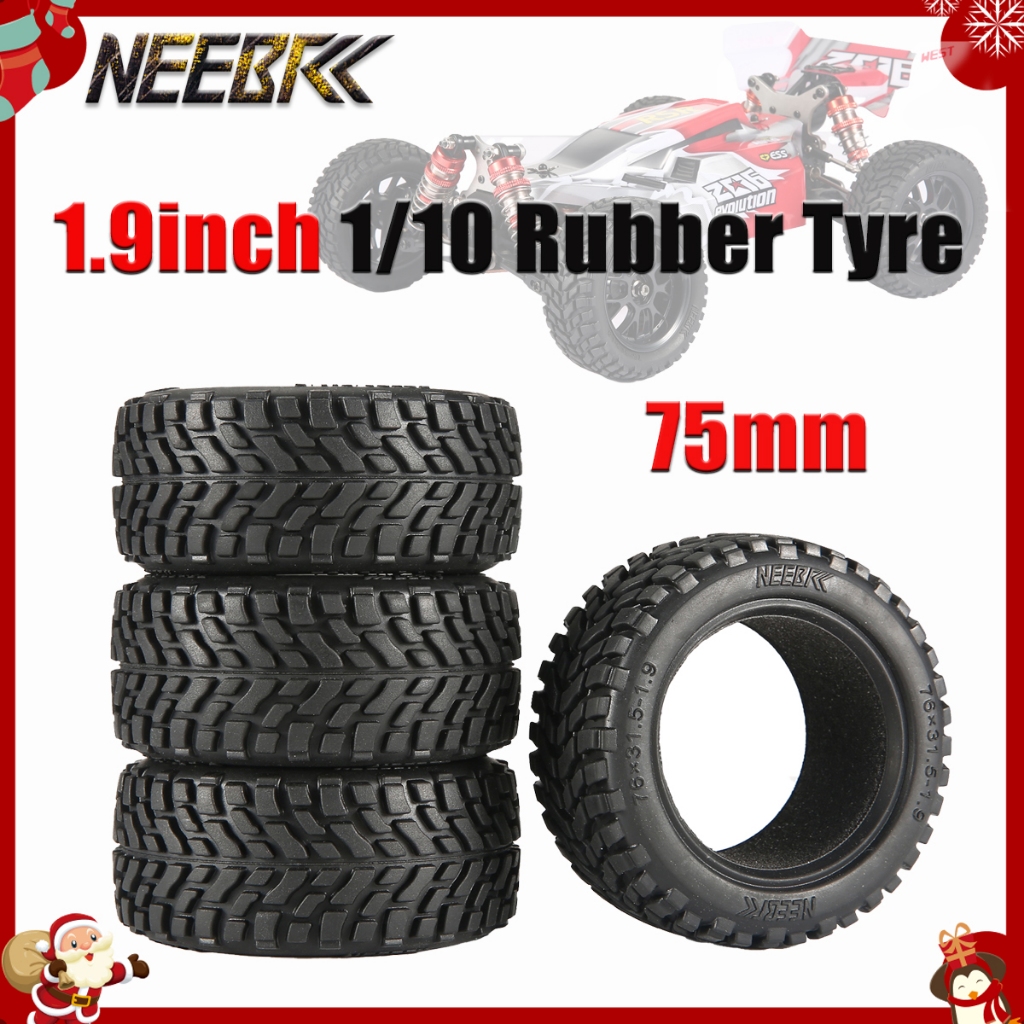 NEEBRC 4PCS 75 มม.1.9 นิ้ว 1/10 RC รถยาง Tyre ล้อยาง Hex Rim Hub สําหรับ 1/14 1/16 Off-road ปีนเขา HPI Wltoys 144001 Part
